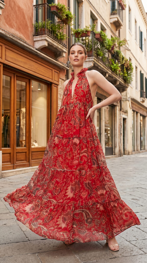 0A09EF5F-6E71-4FF6-BF3A-BEBE8394F3B8 Jana Silk Boho Dress Kırmızı