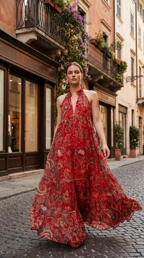 0F832125-F1F5-4E7A-8D99-5260D6E58320 Jana Silk Boho Dress Kırmızı