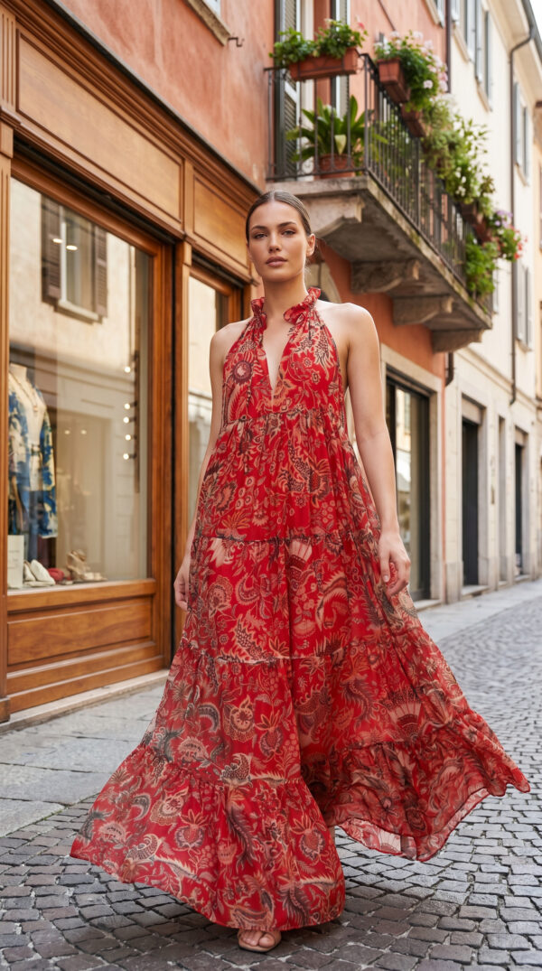 2A4F848B-C6B2-4E3A-806D-121E811B730E Jana Silk Boho Dress Kırmızı