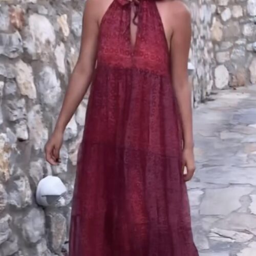Helen Silk Dress Bordo Renk
