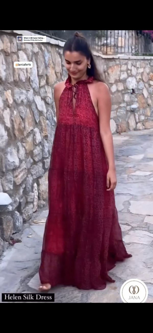 Helen Silk Dress Bordo Renk