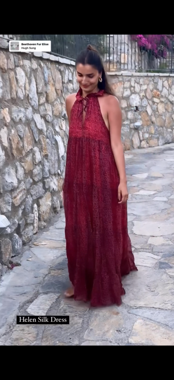 Helen Silk Dress Bordo Renk